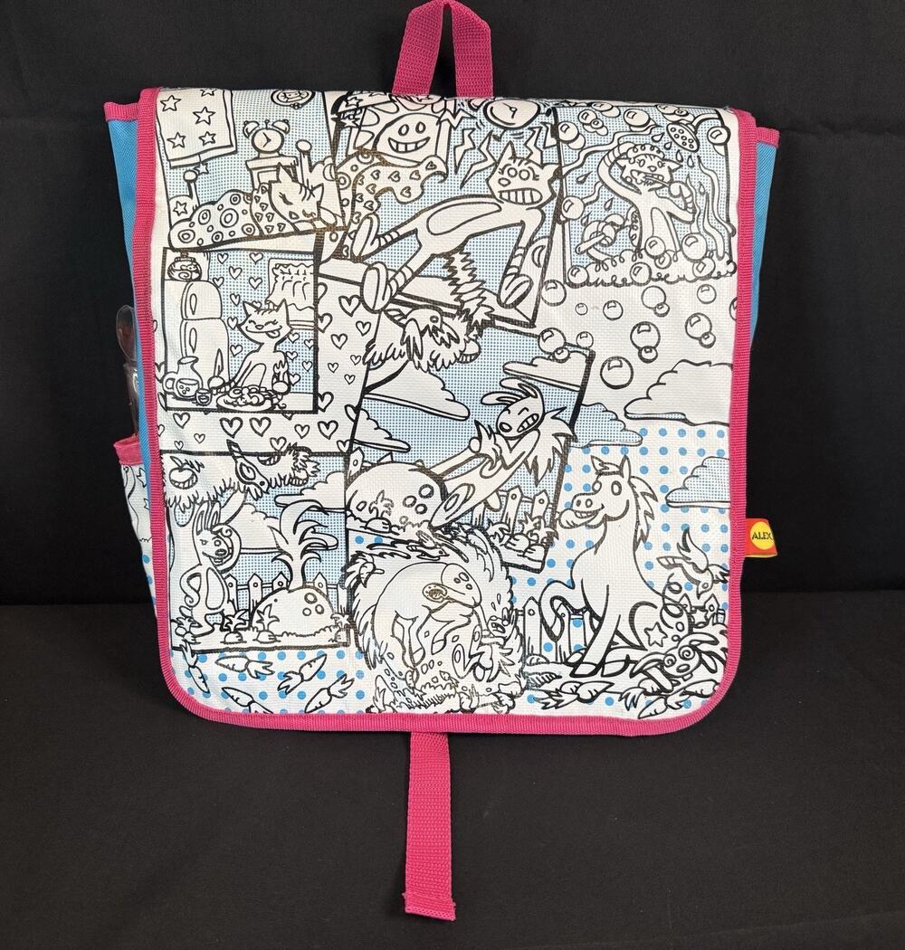Vintage 2000's (NOS) ALEX Brand Knapsack Bookbag Backpack Bag Cartoon Pink Blue